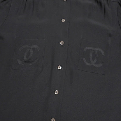 Chanel Blouse Silk Black D-Tk-9064 Women 42