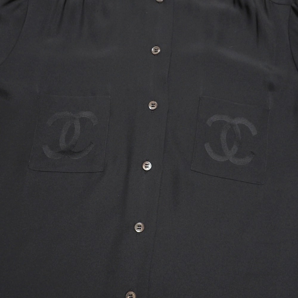 Chanel Blouse Silk Black D-Tk-9064 Women 42