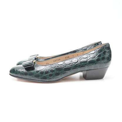 Salvatore Ferragamo Pumps Leather Green Type Black 29799 Women 7 C