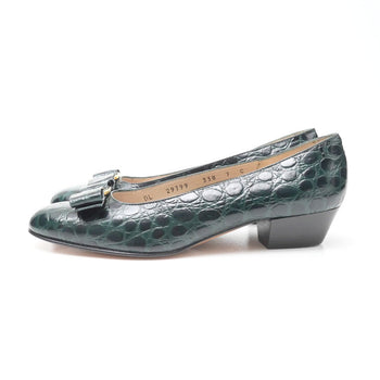 Salvatore Ferragamo Pumps Leather Green Type Black 29799 Women 7 C