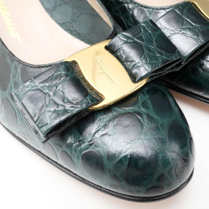 Salvatore Ferragamo Pumps Leather Green Type Black 29799 Women 7 C