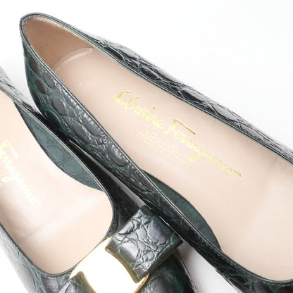 Salvatore Ferragamo Pumps Leather Green Type Black 29799 Women 7 C