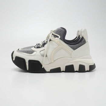 Salvatore Ferragamo Sneakers Leather Off-White X Silver Gray Type Women 6.5C