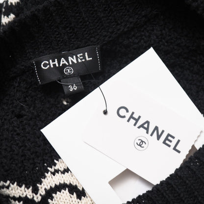 Chanel Knit Knit Black X White Type P63046 Women 36