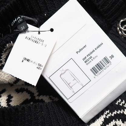 Chanel Knit Knit Black X White Type P63046 Women 36