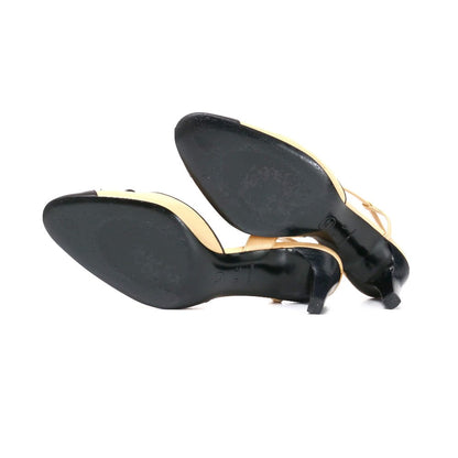 Chanel Pumps Leather Beige Type Black 37 C