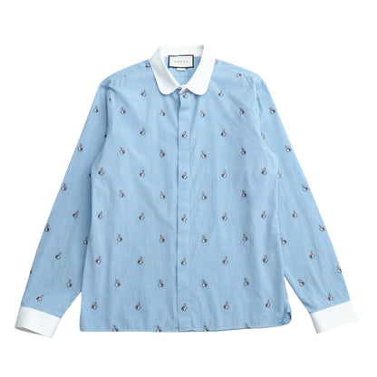 Gucci Long Sleeve Shirt Cotton Blue White Cambidge Cambridge 474002 Z381C Mens 40