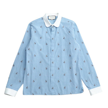 Gucci Long Sleeve Shirt Cotton Blue White Cambidge Cambridge 474002 Z381C Mens 40
