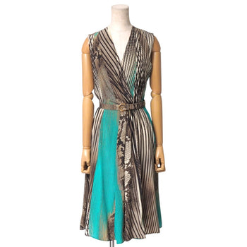 Salvatore Ferragamo One Piece Silk Brown X Beige X Blue 38