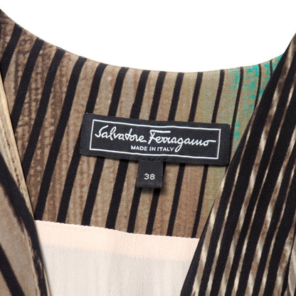 Salvatore Ferragamo One Piece Silk Brown X Beige X Blue 38
