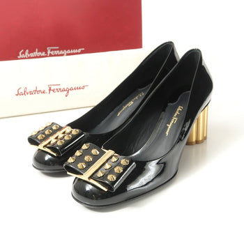 Salvatore Ferragamo Pumps Patent Leather Black Gold 87280 8 1/2