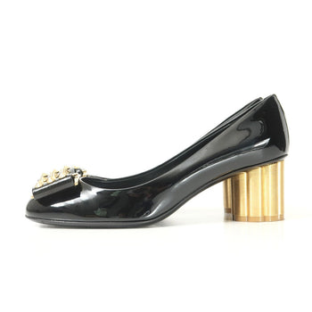 Salvatore Ferragamo Pumps Patent Leather Black Gold 87280 8 1/2