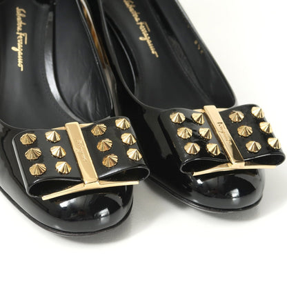 Salvatore Ferragamo Pumps Patent Leather Black Gold 87280 8 1/2