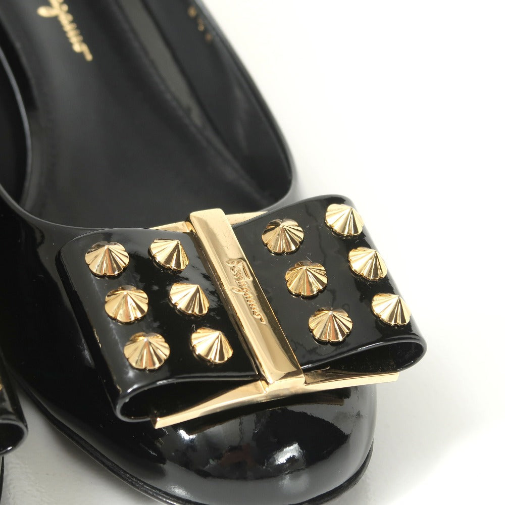 Salvatore Ferragamo Pumps Patent Leather Black Gold 87280 8 1/2