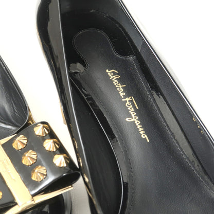 Salvatore Ferragamo Pumps Patent Leather Black Gold 87280 8 1/2