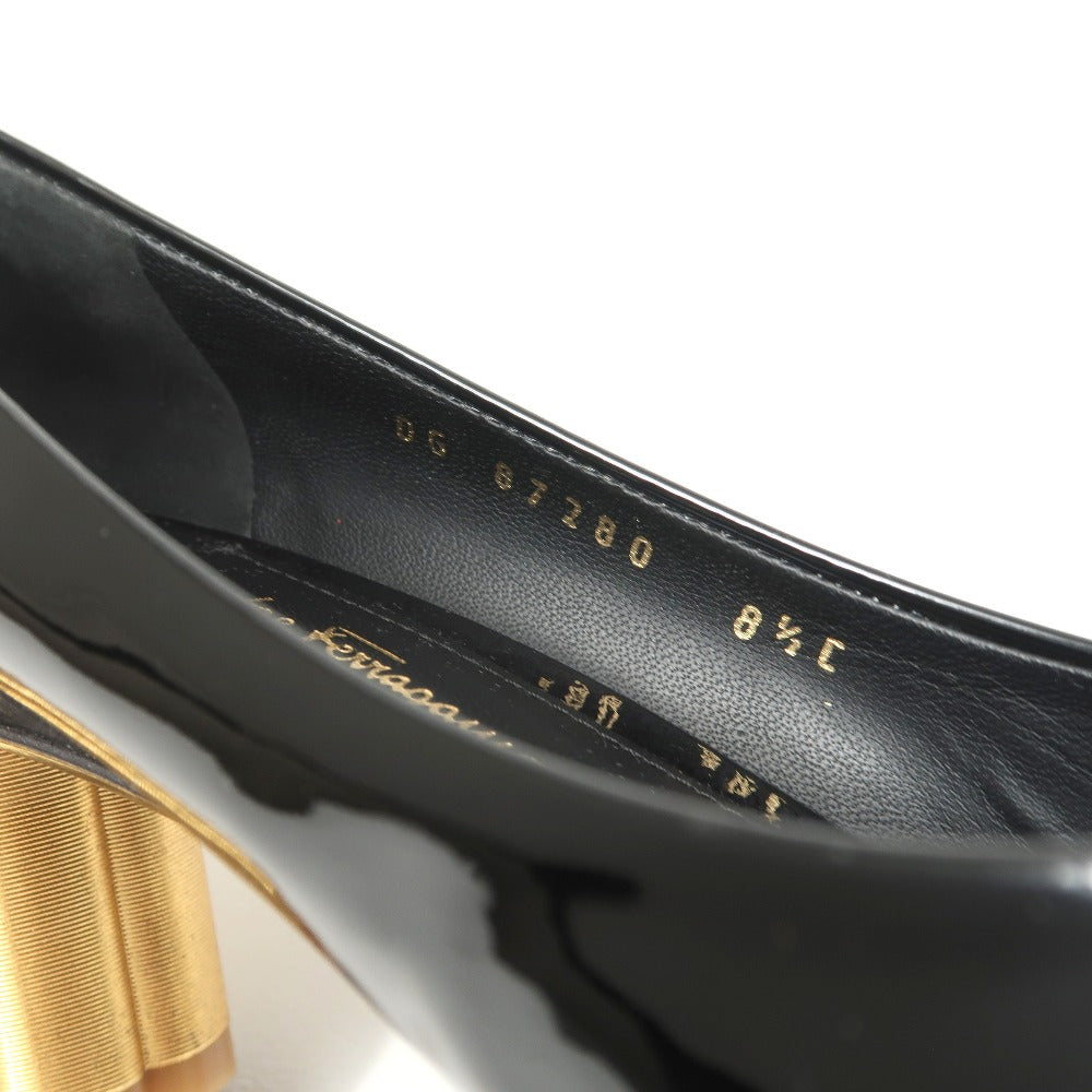 Salvatore Ferragamo Pumps Patent Leather Black Gold 87280 8 1/2