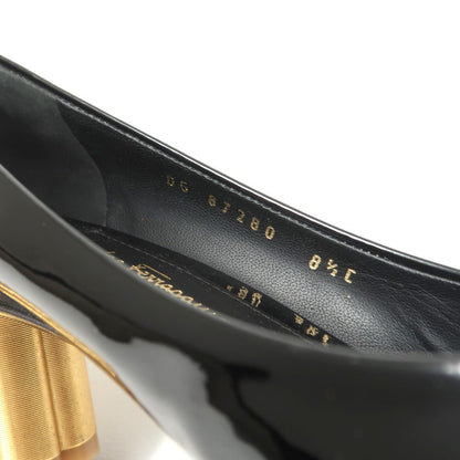 Salvatore Ferragamo Pumps Patent Leather Black Gold 87280 8 1/2