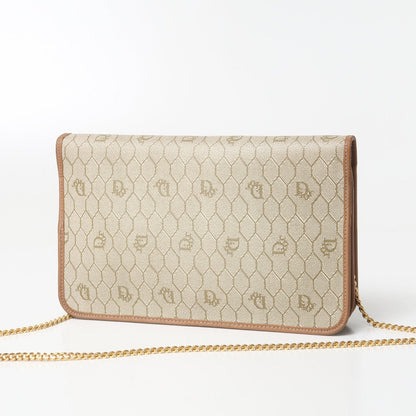 Christian Dior Shoulder Bag Pvc Leather Brown Gold Chain