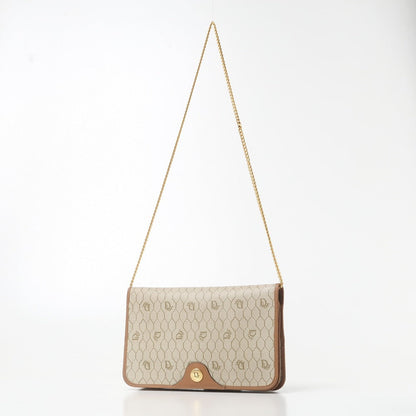 Christian Dior Shoulder Bag Pvc Leather Brown Gold Chain