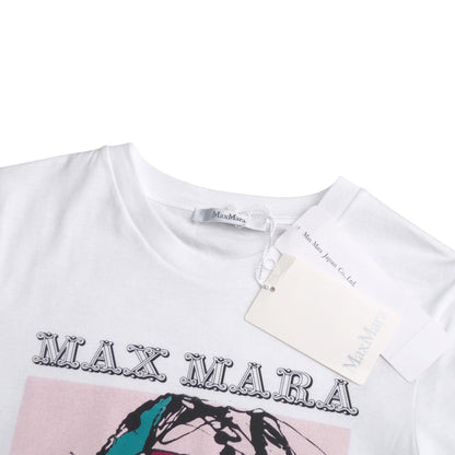 Max Mara Short Sleeve T-Shirt 100% Cotton White Pink Type Red Green Type 19760193 S