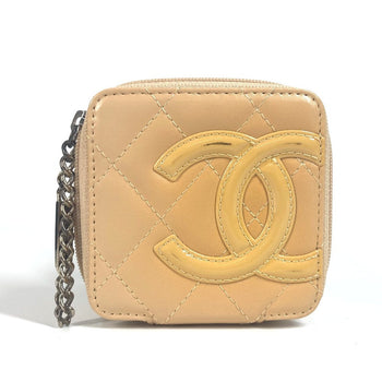 Chanel Pouch Leather Beige Cambon Line Cc Coco Mark
