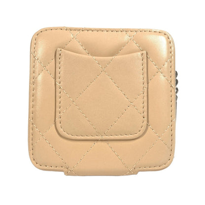 Chanel Pouch Leather Beige Cambon Line Cc Coco Mark