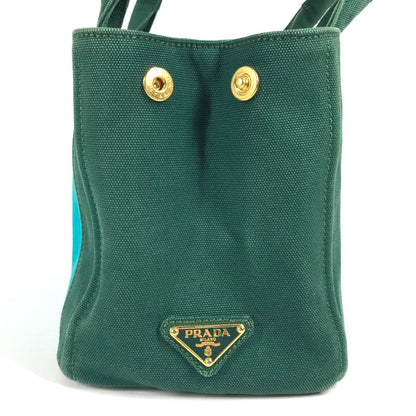 Prada Handbag Canvas Green Canapa Logo Stripes