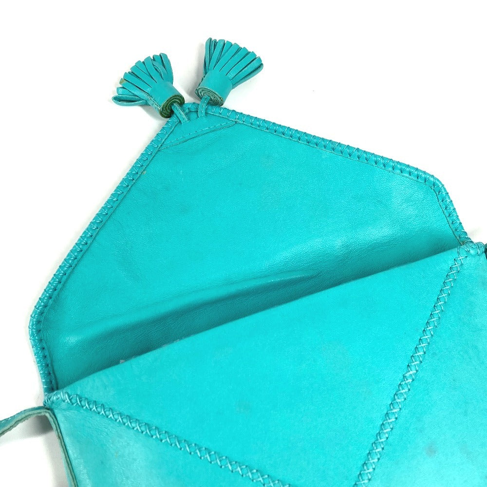 Hermes Shoulder Bag Leather Turquoise Blue Type Tassel Fringe Sack Pom-Pom