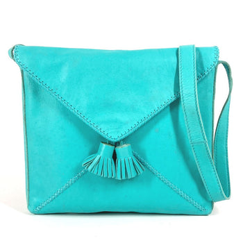 Hermes Shoulder Bag Leather Turquoise Blue Type Tassel Fringe Sack Pom-Pom