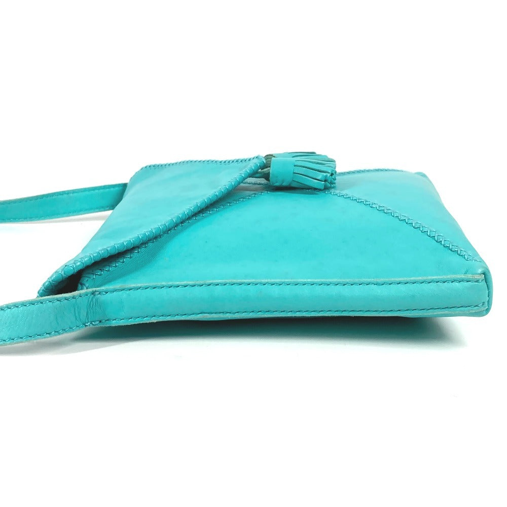 Hermes Shoulder Bag Leather Turquoise Blue Type Tassel Fringe Sack Pom-Pom