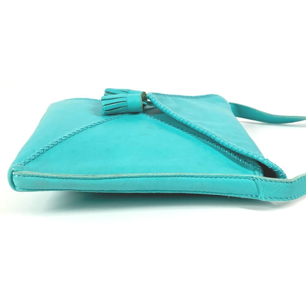 Hermes Shoulder Bag Leather Turquoise Blue Type Tassel Fringe Sack Pom-Pom