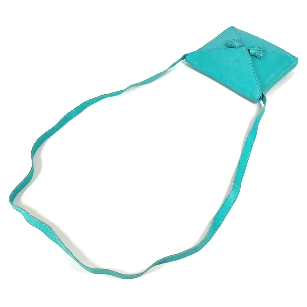 Hermes Shoulder Bag Leather Turquoise Blue Type Tassel Fringe Sack Pom-Pom