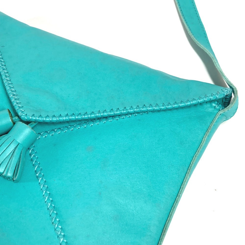 Hermes Shoulder Bag Leather Turquoise Blue Type Tassel Fringe Sack Pom-Pom