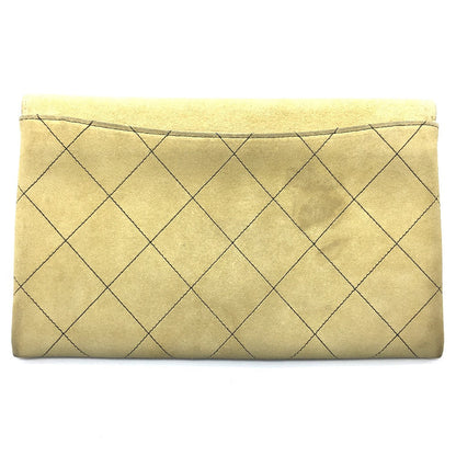 Chanel Shoulder Bag Suede Beige X Gold Metal Chanel Logo Matrasse Women
