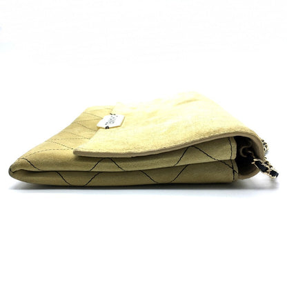 Chanel Shoulder Bag Suede Beige X Gold Metal Chanel Logo Matrasse Women