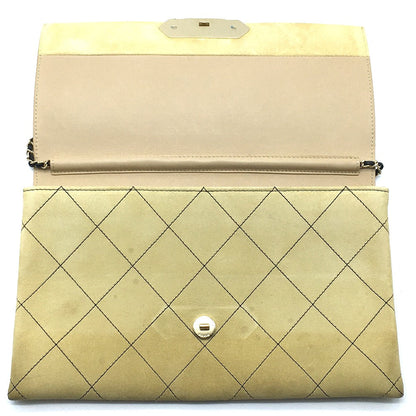 Chanel Shoulder Bag Suede Beige X Gold Metal Chanel Logo Matrasse Women