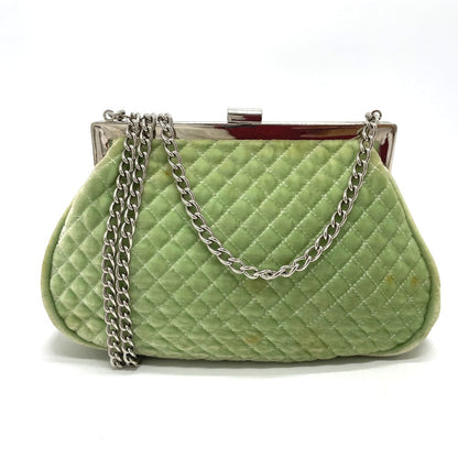 Chanel Shoulder Bag Velor Green X Silver Metal Coco Mark Matrasse Women