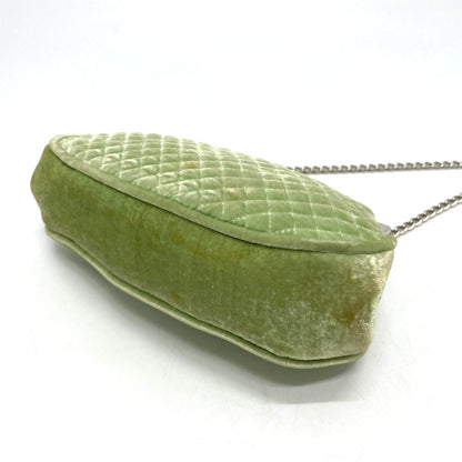 Chanel Shoulder Bag Velor Green X Silver Metal Coco Mark Matrasse Women