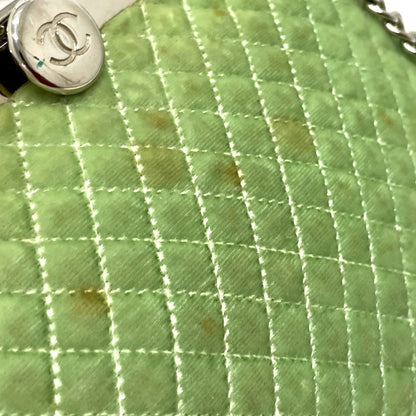 Chanel Shoulder Bag Velor Green X Silver Metal Coco Mark Matrasse Women
