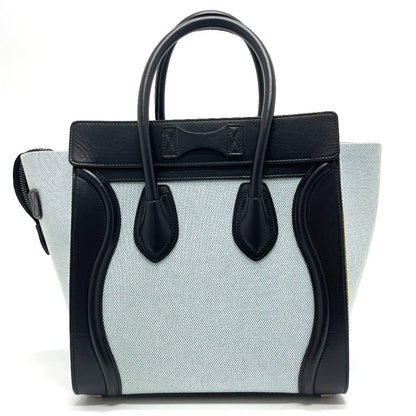 Celine Handbag 167792 Leather / Canvas Blue X Black Luggage Micro Shopper Women