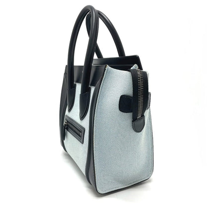 Celine Handbag 167792 Leather / Canvas Blue X Black Luggage Micro Shopper Women