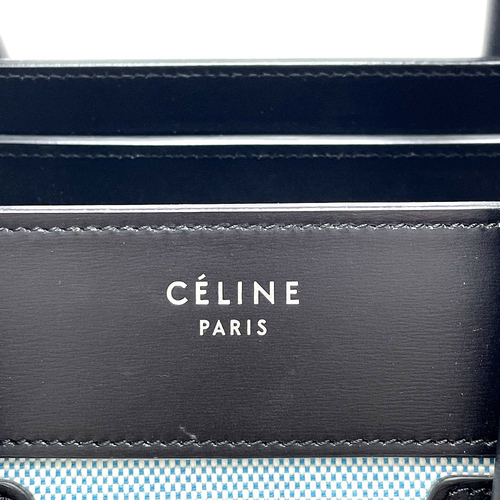 Celine Handbag 167792 Leather / Canvas Blue X Black Luggage Micro Shopper Women