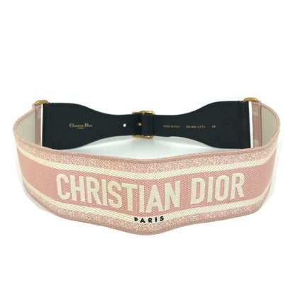 Dior Belt Canvas/Leather, Gold Plated Pink Embroidery Logo Women 85