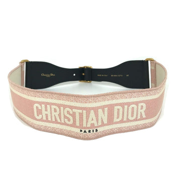 Dior Belt Canvas/Leather, Gold Plated Pink Embroidery Logo Women 85
