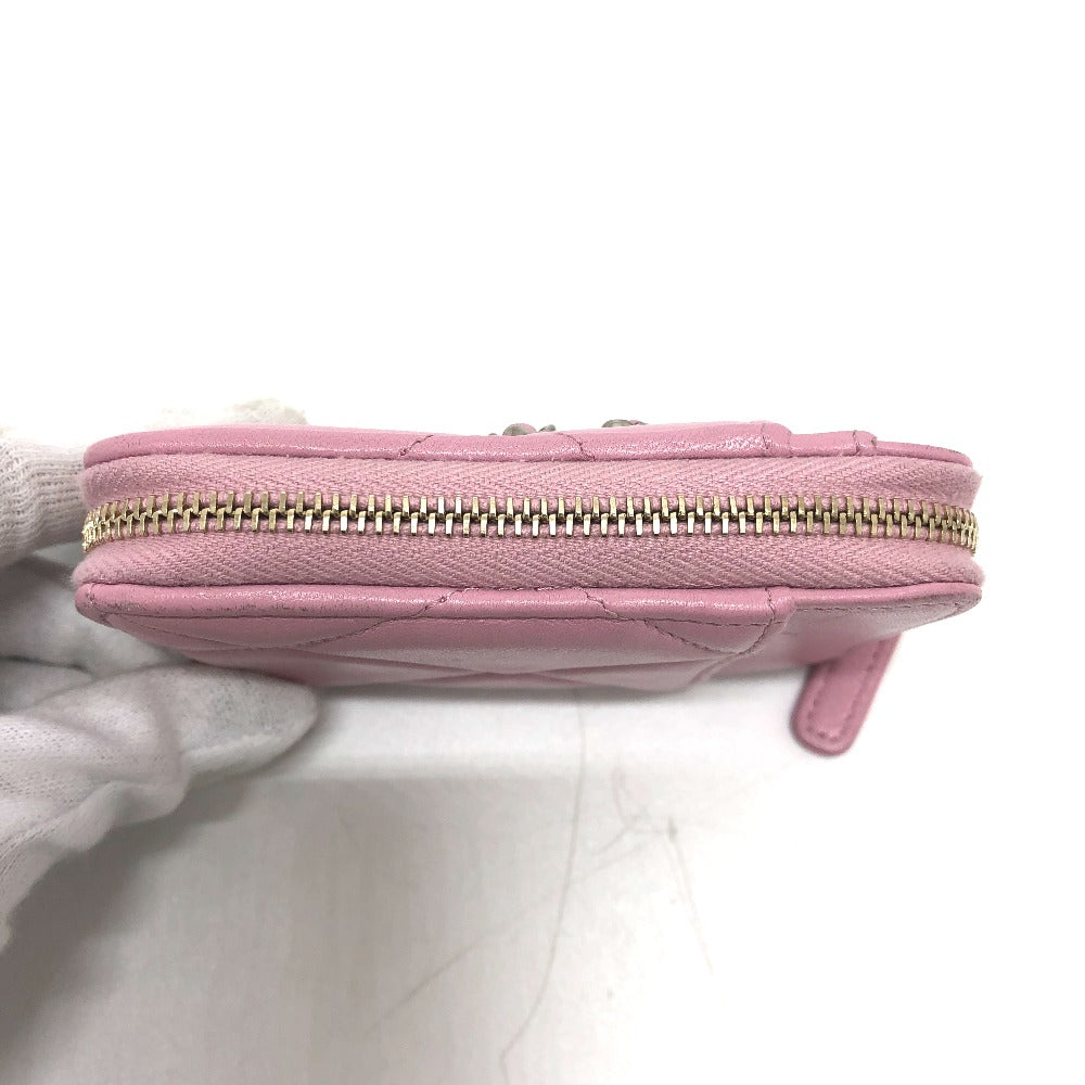 Chanel Coin Case Lambskin Pink Coco Mark Cc Matelasse/Card Case Women