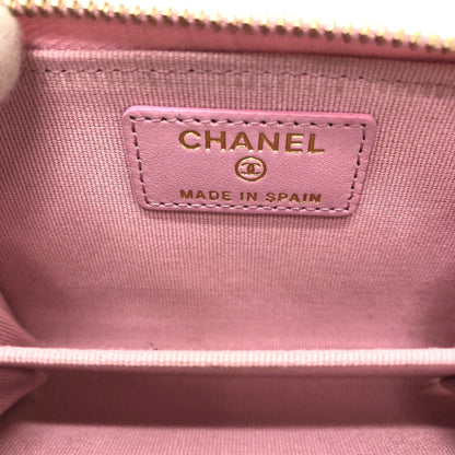 Chanel Coin Case Lambskin Pink Coco Mark Cc Matelasse/Card Case Women