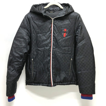 Gucci Down Jacket 452434 Nylon, Down Black Gg Nylon Emblem Mens 44