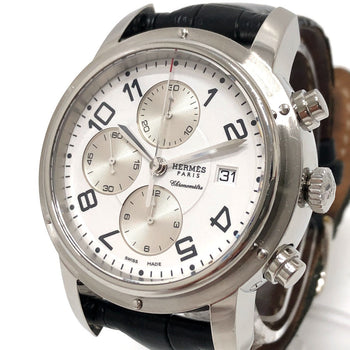 Hermes Watches Mechanical Automatic Cp1.910 Stainless Steel Silver Clipper Chrono White Dial Mens