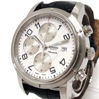 Hermes Watches Mechanical Automatic Cp1.910 Stainless Steel Silver Clipper Chrono White Dial Mens