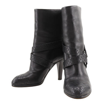 Chanel Boots Leather Black Matrasse Coco Mark Women 34 1/2